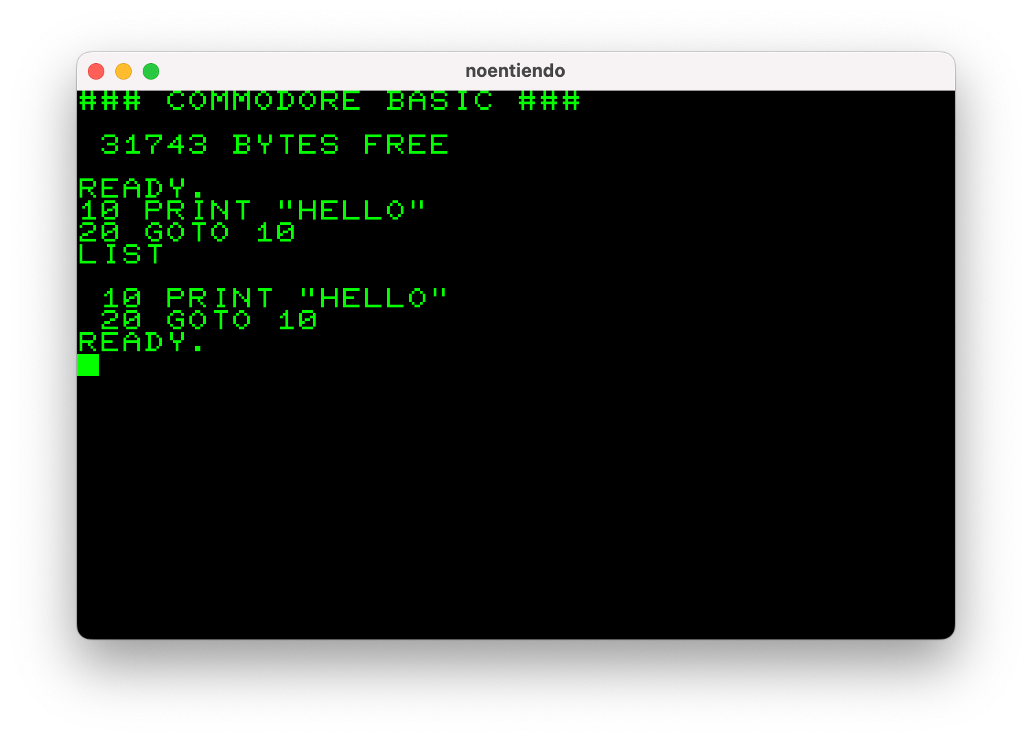 A screenshot of a Commodore PET running BASIC.